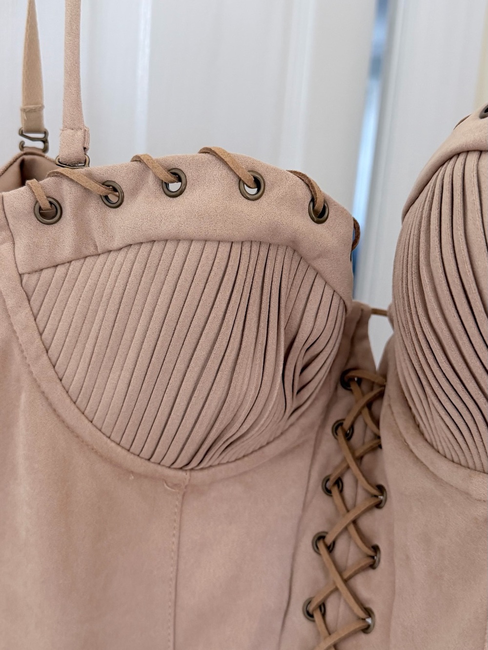 Oh Polly Beige Lace-Up Bustier Mini Dress - Picture 4 of 7